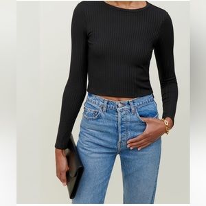 Reformation ribbed Jackie Knit Top in Black Size small